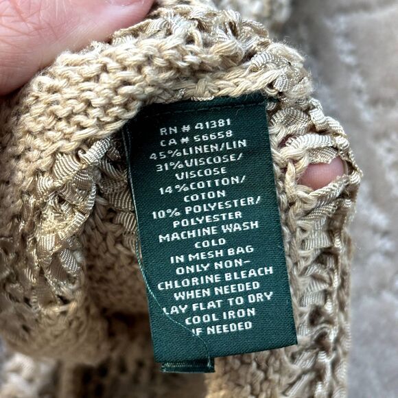 Ralph Lauren Linen Blend Sweater Beige Large Boatneck L/S Top Open Knit NWT - Picture 4 of 6